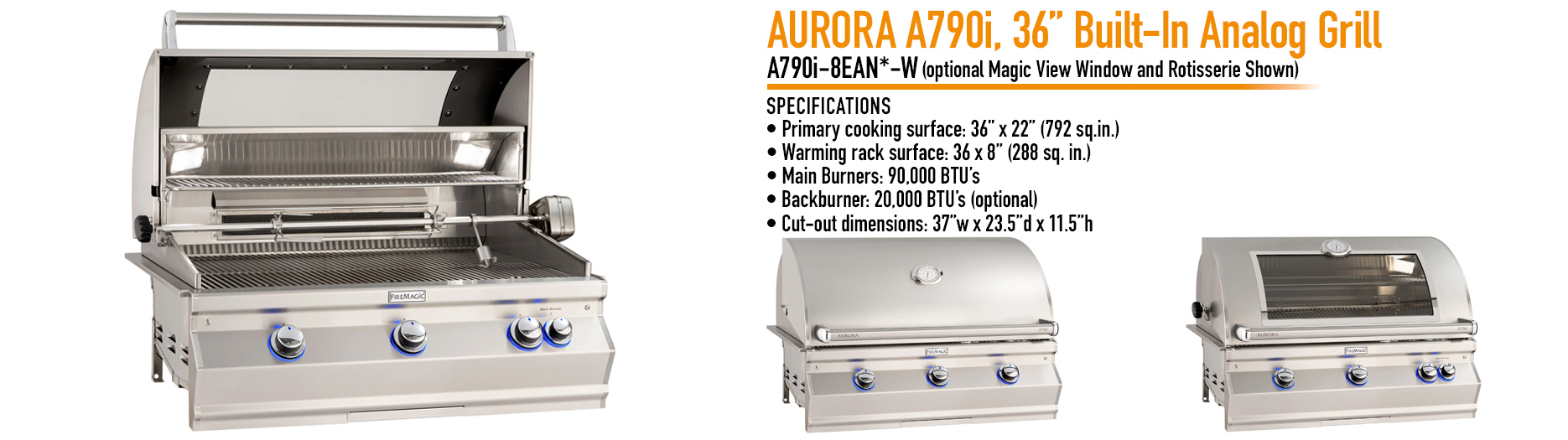 Fire Magic Aurora A790 Built-In Grill (Optional Rotisserie)