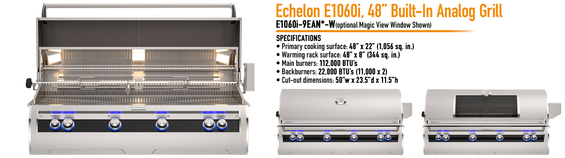 Fire Magic Analog Echelon Diamond Series E1060 Built-In Grill with Rotisserie