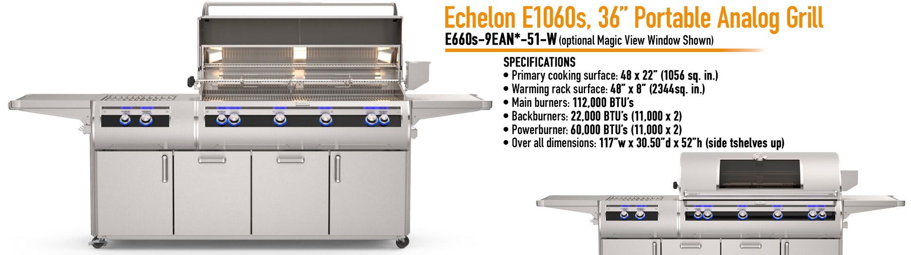 Fire Magic Analog Echelon Diamond Series E1060 Cabinet Grill with Power Burner