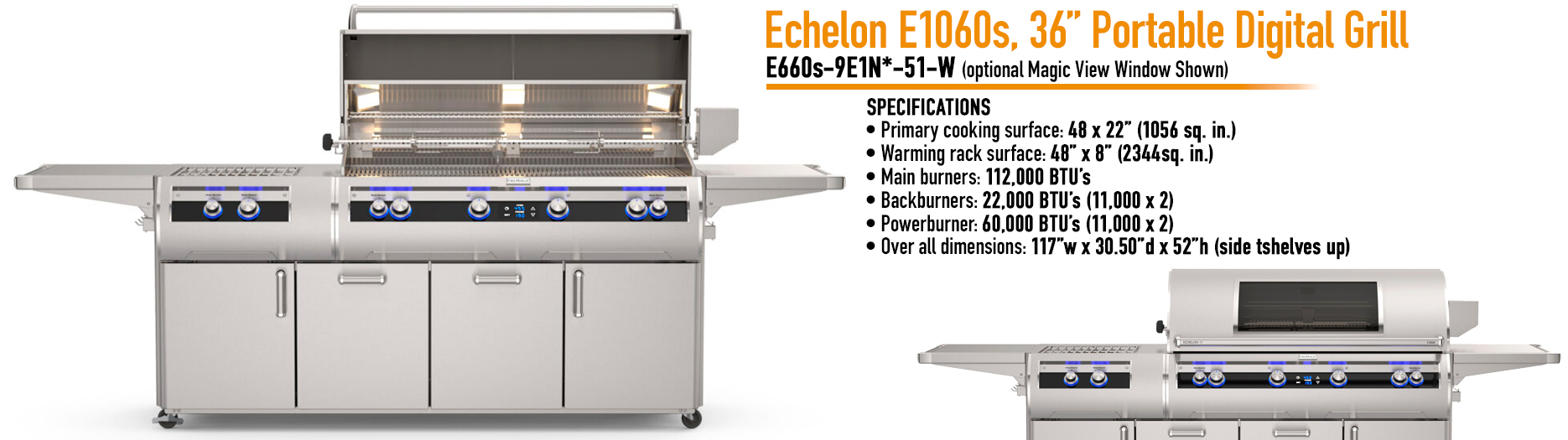 Fire Magic Echelon Diamond Series E1060 Cabinet Grill with Power Burner