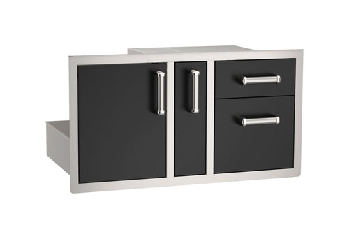 Fire Magic Echelon Flush Black Single Access Door with Platter Storage and Double Drawers