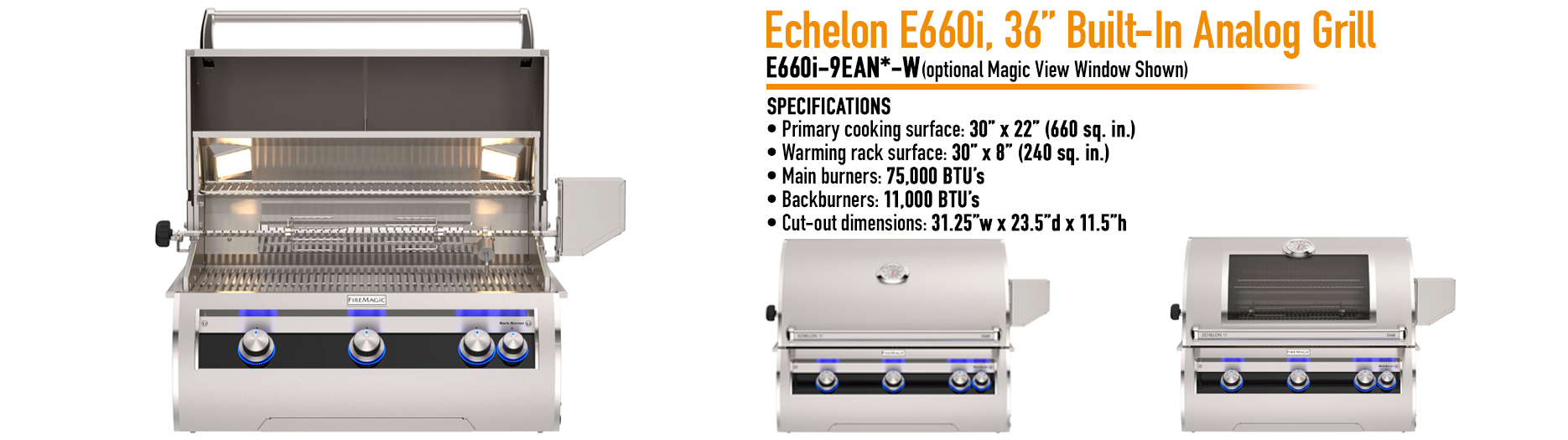 Fire Magic Analog Echelon Diamond Series E660 Built-In Grill with Rotisserie