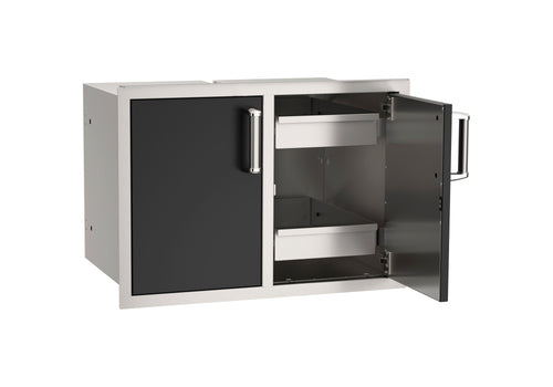 Fire Magic Echelon Flush Black Double Access Doors with Dual Drawers & Trash Tray